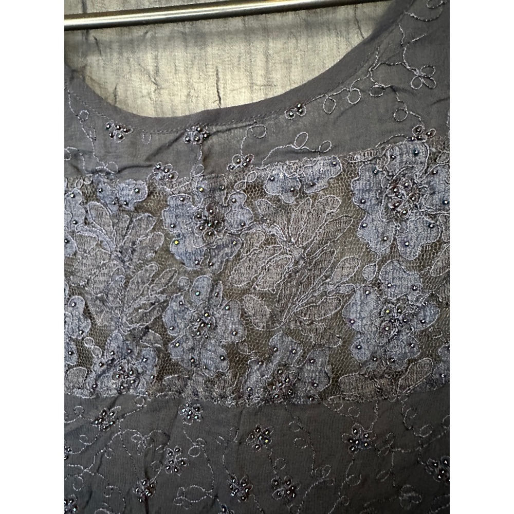 Compagnie Internationale Express Navy Blue Beaded Lace Sheer Sleeveless Top - Picture 4 of 6